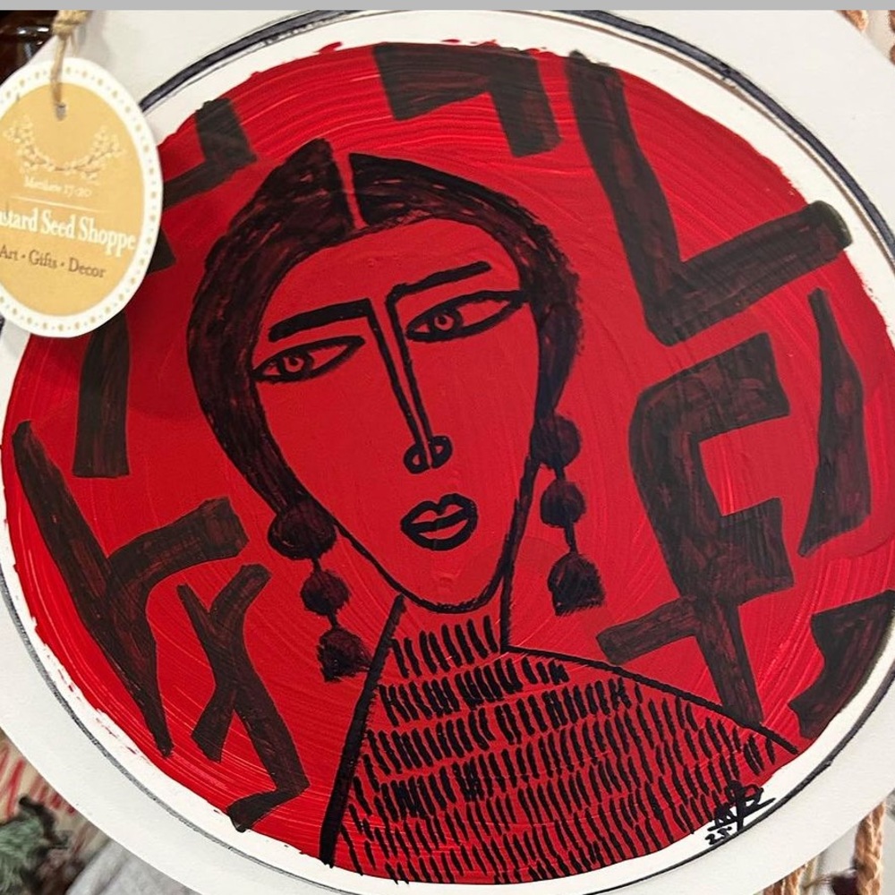 Hand painted painting on round hardy board disc